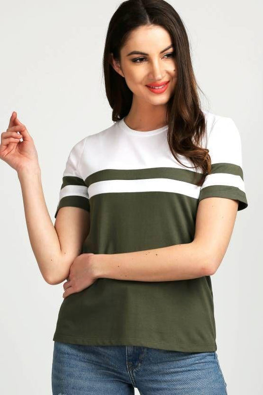 Denzolee Women's Colorblock Half Sleeve Top